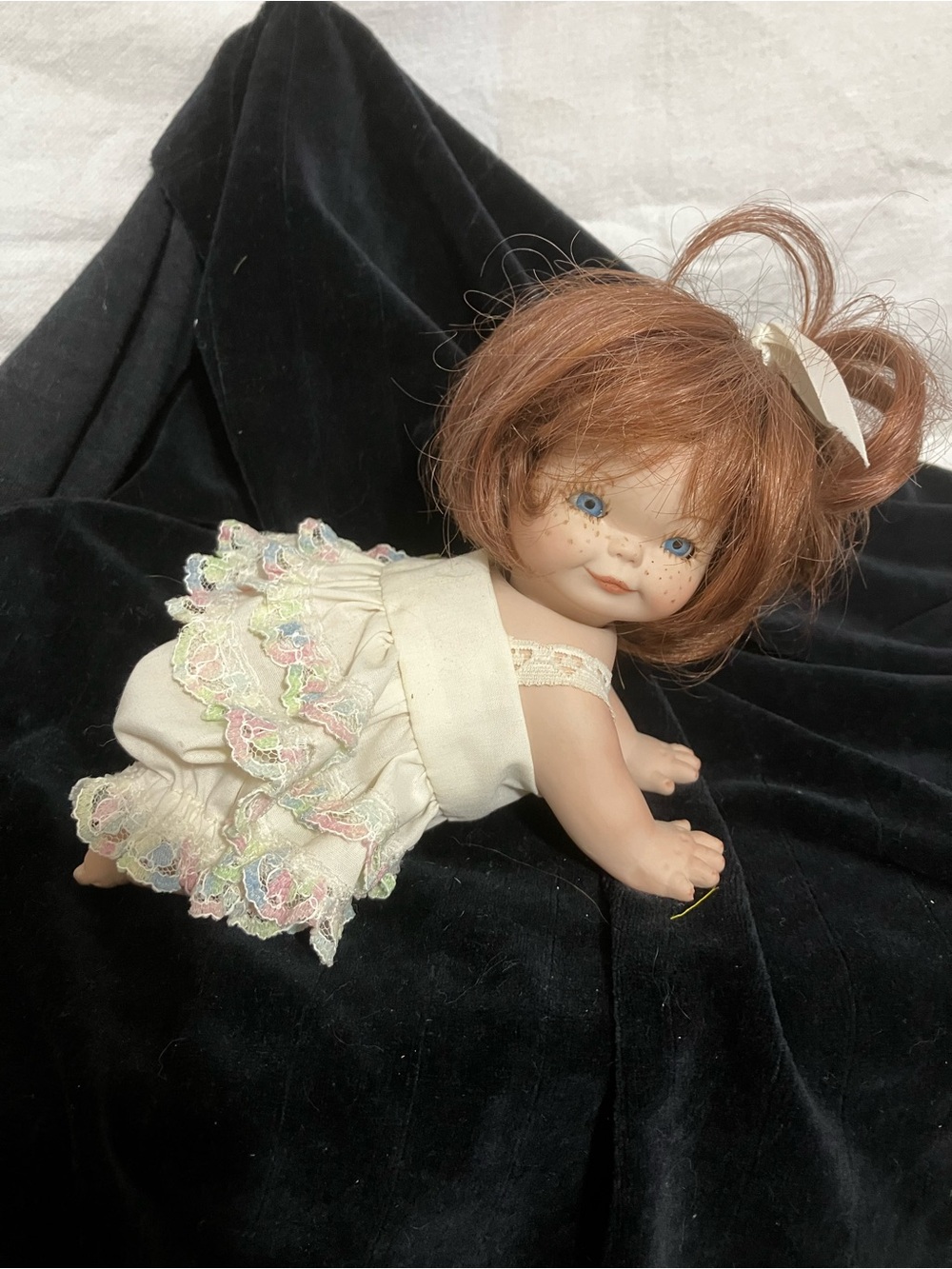 Redheaded Bisque Doll in Cream Lace Dress